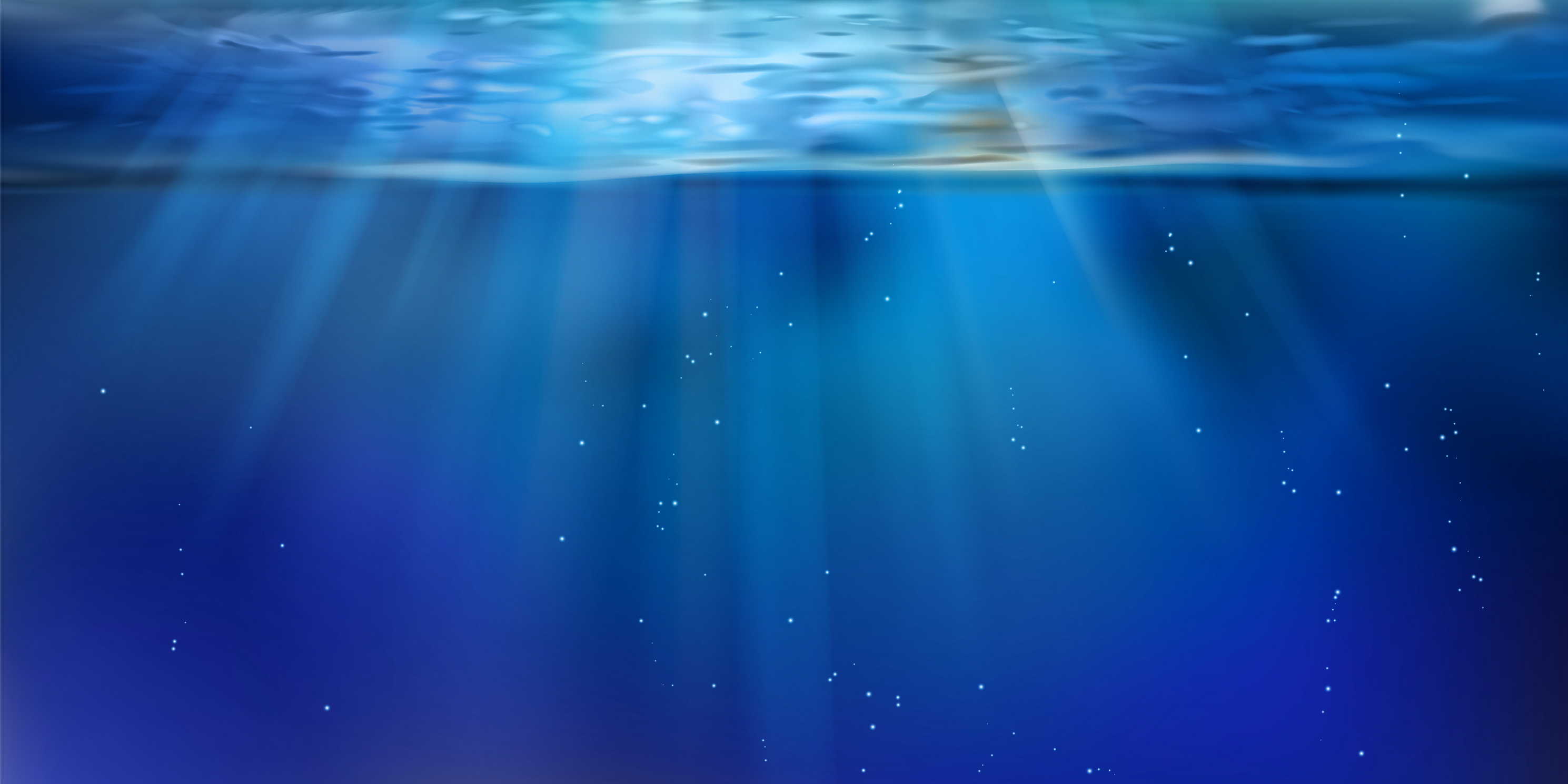 Blue Underwater Background. Texture of Water Surface Sea or Ocean. Diving. Rays.