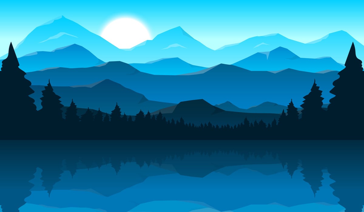 Lake with Forest and Mountain Landscape Illustration